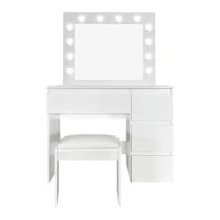 Glow Sminkebord 94 cm med speil skuffer og krakk - LED Belysning