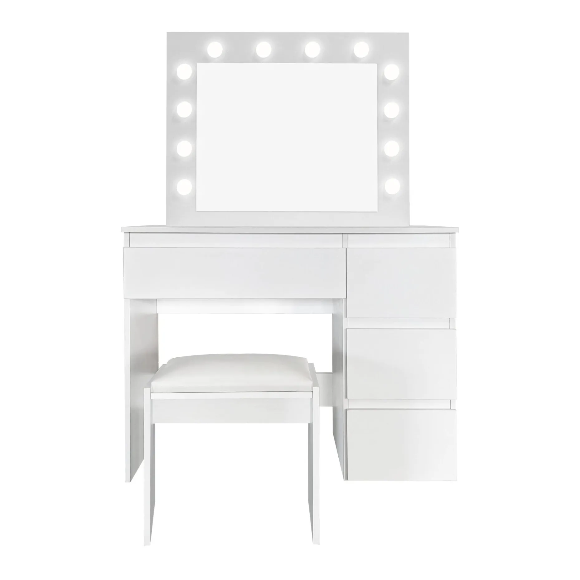Glow Sminkebord 94 cm med speil skuffer og krakk - LED Belysning