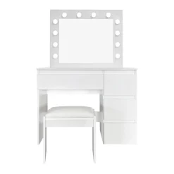 Glow Sminkebord 94 cm med speil skuffer og krakk - LED Belysning