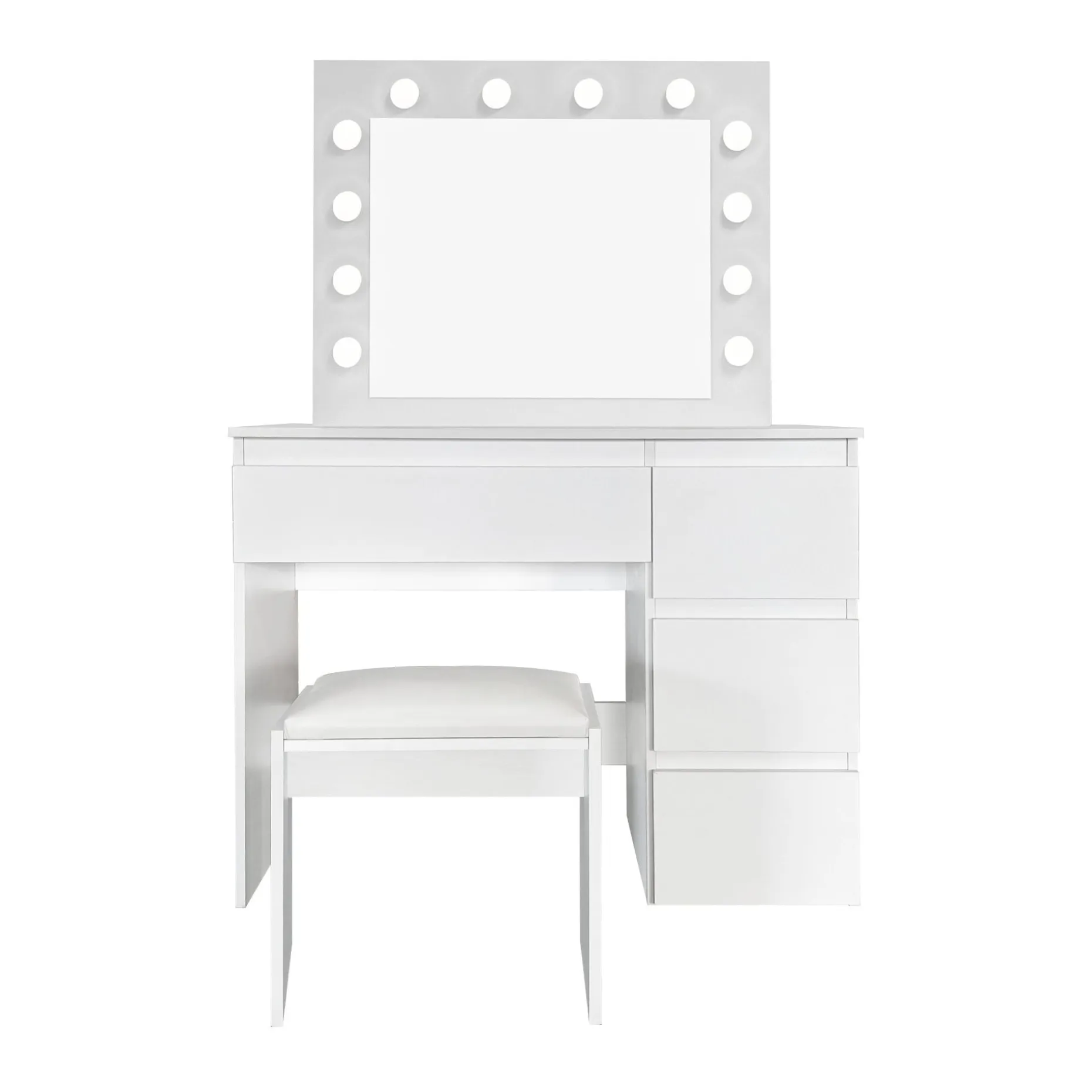 Glow Sminkebord 94 cm med speil skuffer og krakk - LED Belysning