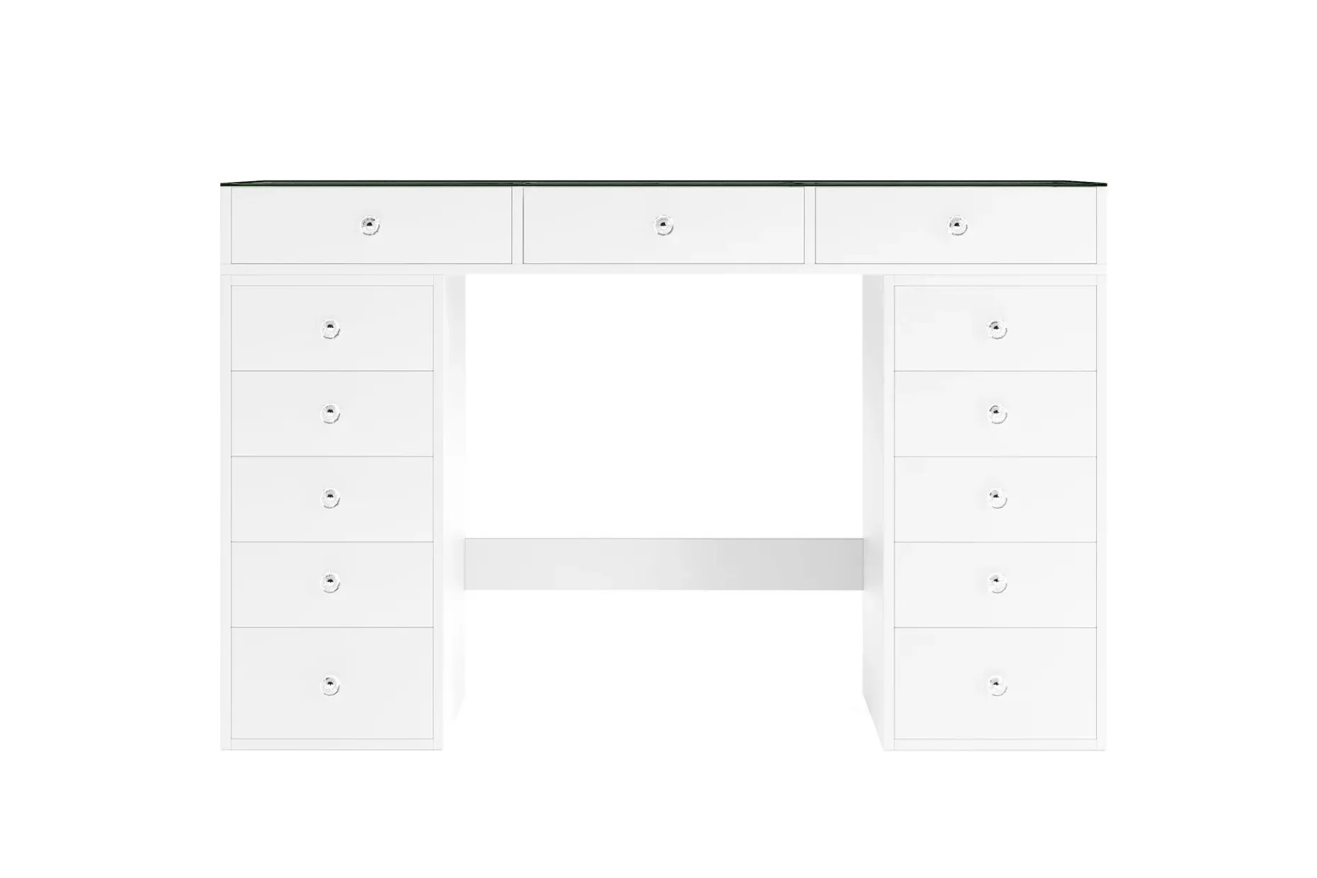 Glow Stort sminkebord med glassplate Oppbevaring med skuffer og rom 120 cm