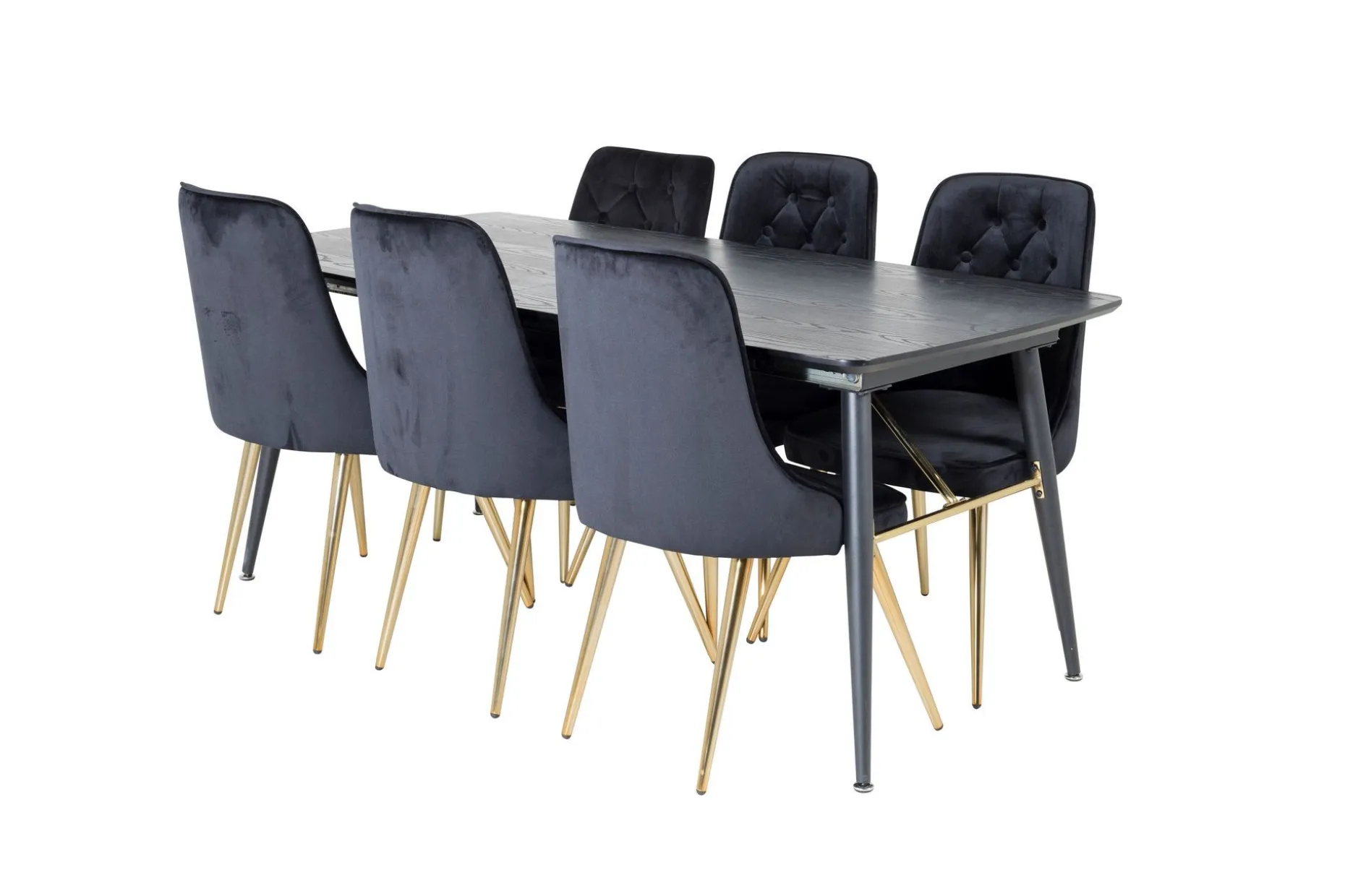 Gold Spisegruppe Forlengningsbar 180-220 cm Rektangulær med 6 Velvet Stoler