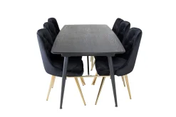 Gold Spisegruppe Forlengningsbar 180-220 cm Rektangulær med 6 Velvet Stoler