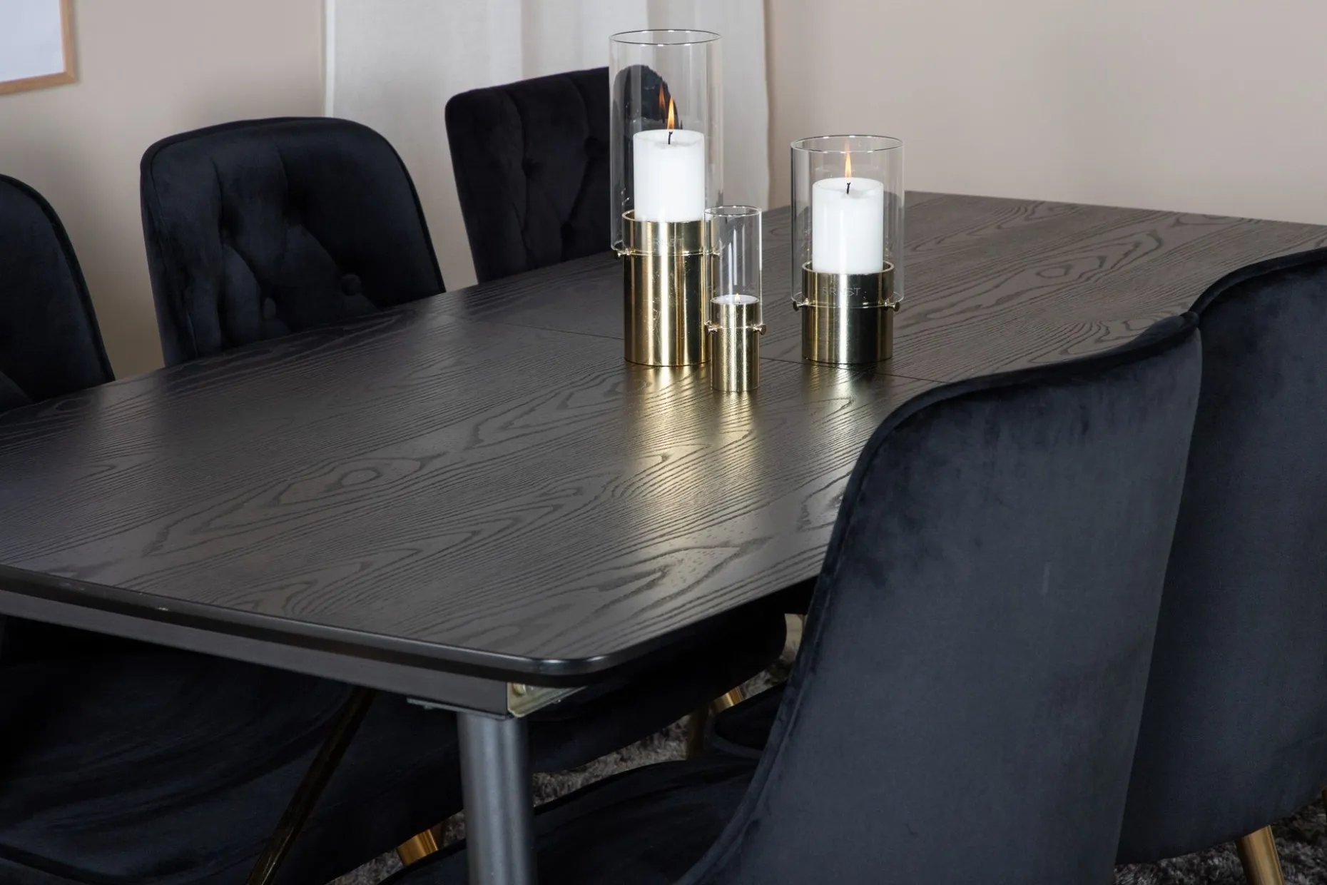Gold Spisegruppe Forlengningsbar 180-220 cm Rektangulær med 6 Velvet Stoler