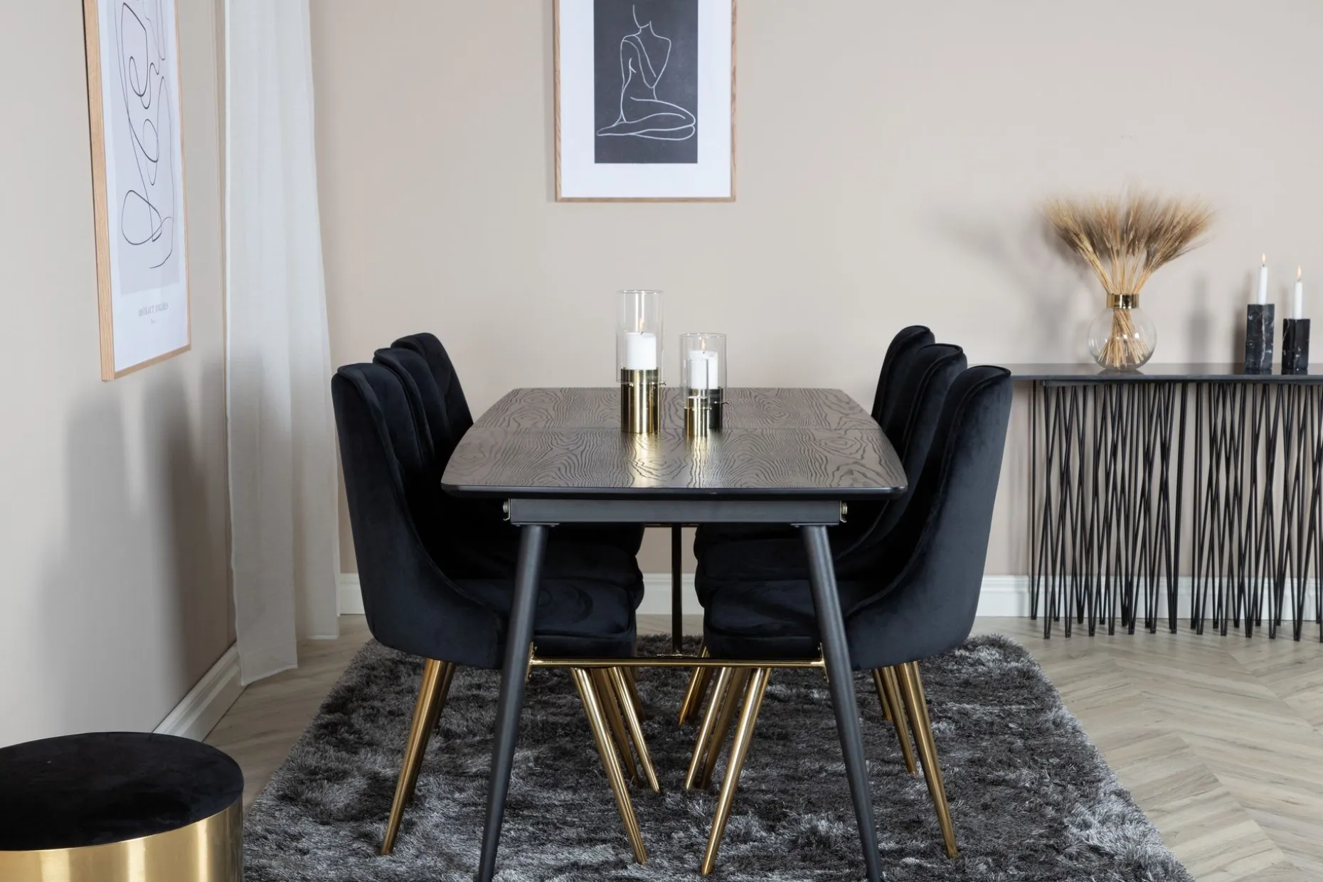 Gold Spisegruppe Forlengningsbar 180-220 cm Rektangulær med 6 Velvet Stoler