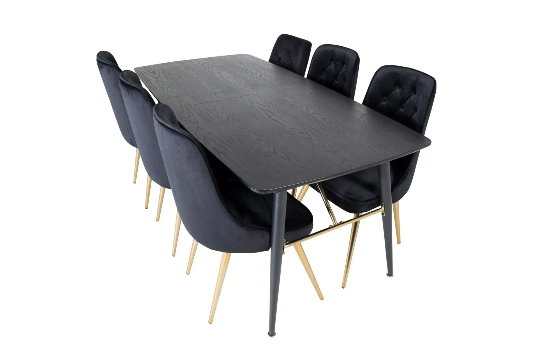 Gold Spisegruppe Forlengningsbar 180-220 cm Rektangulær med 6 Velvet Stoler