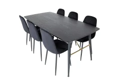 Gold Spisegruppe Forlengningsbar 180-220 cm Rektangulær med 6 Polar Stoler