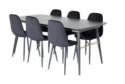 Gold Spisegruppe Forlengningsbar 180-220 cm Rektangulær med 6 Polar Stoler
