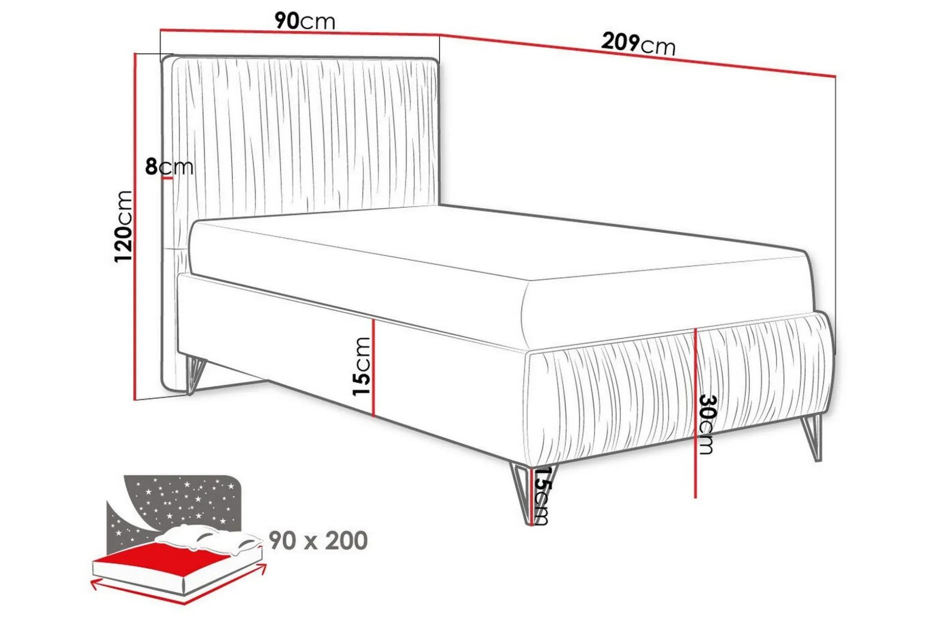 Gortin Rammeseng 90x200 cm