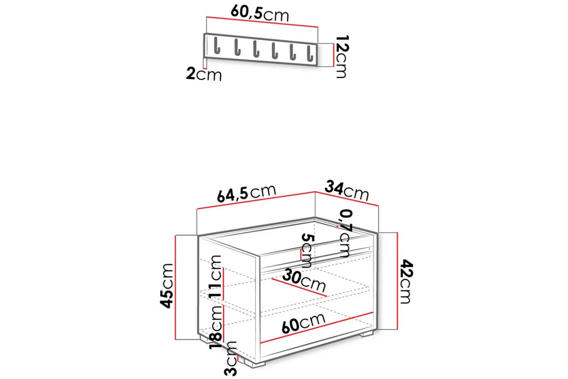 Grawis Sittebenk med 6-pk Veggdekorasjon 60x30 cm