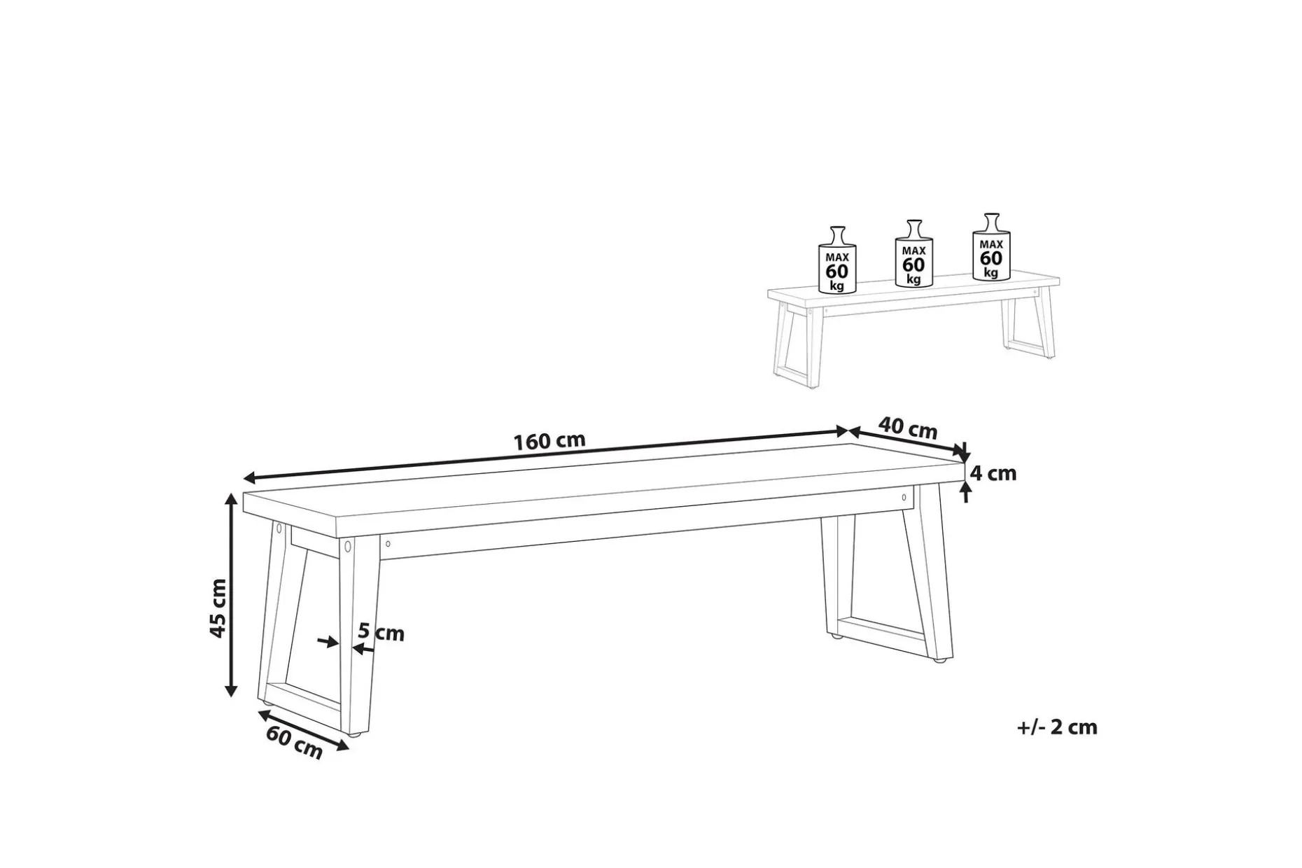 Hagebenk 160 cm grå ORIA