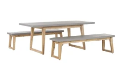 Hagemøbelsett av bord og 2 benker grå ORIA