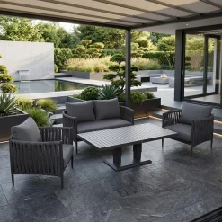 Hagemøbelsett HOME4YOU Bristol bord, sofa og 2 stoler grå