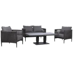 Hagemøbelsett HOME4YOU Bristol bord, sofa og 2 stoler grå