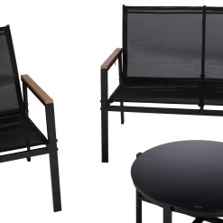 Hagemøbelsett HOME4YOU Canaan bord, benk og 2 stoler svart