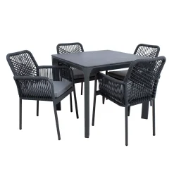 Hagemøbelsett HOME4YOU Carves bord og 4 kryssflettede stoler