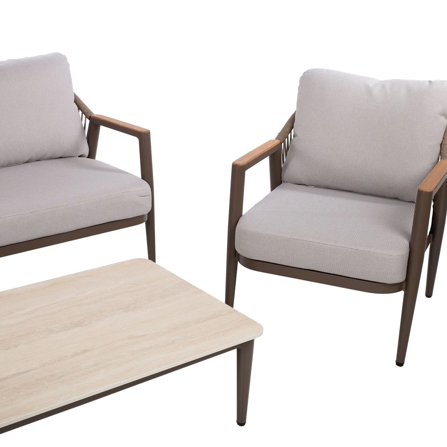 Hagemøbelsett HOME4YOU Delia bord, sofa og 2 stoler