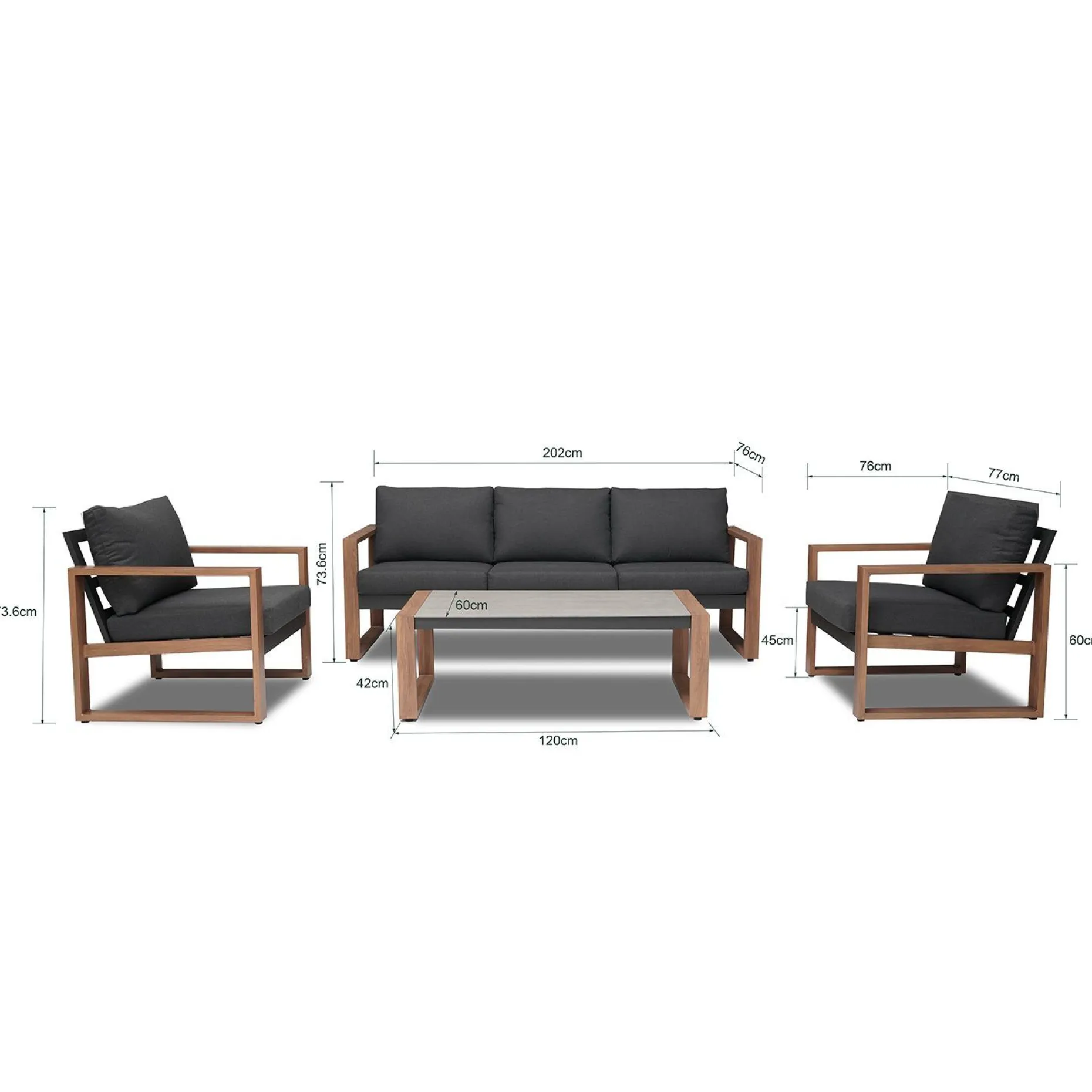 Hagemøbelsett HOME4YOU Duisburg bord, sofa og 2 lenestoler