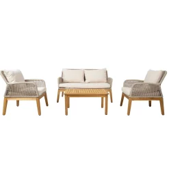 Hagemøbelsett HOME4YOU Florida bord, sofa og 2 lenestoler Beige