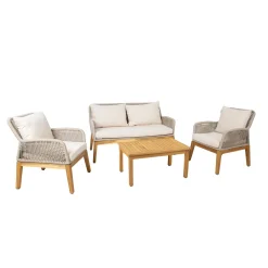 Hagemøbelsett HOME4YOU Florida bord, sofa og 2 lenestoler Beige