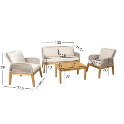 Hagemøbelsett HOME4YOU Florida bord, sofa og 2 lenestoler Beige