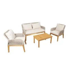 Hagemøbelsett HOME4YOU Florida bord, sofa og 2 lenestoler Beige