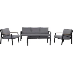 Hagemøbelsett HOME4YOU Lona bord, sofa og 2 stoler grå/svart