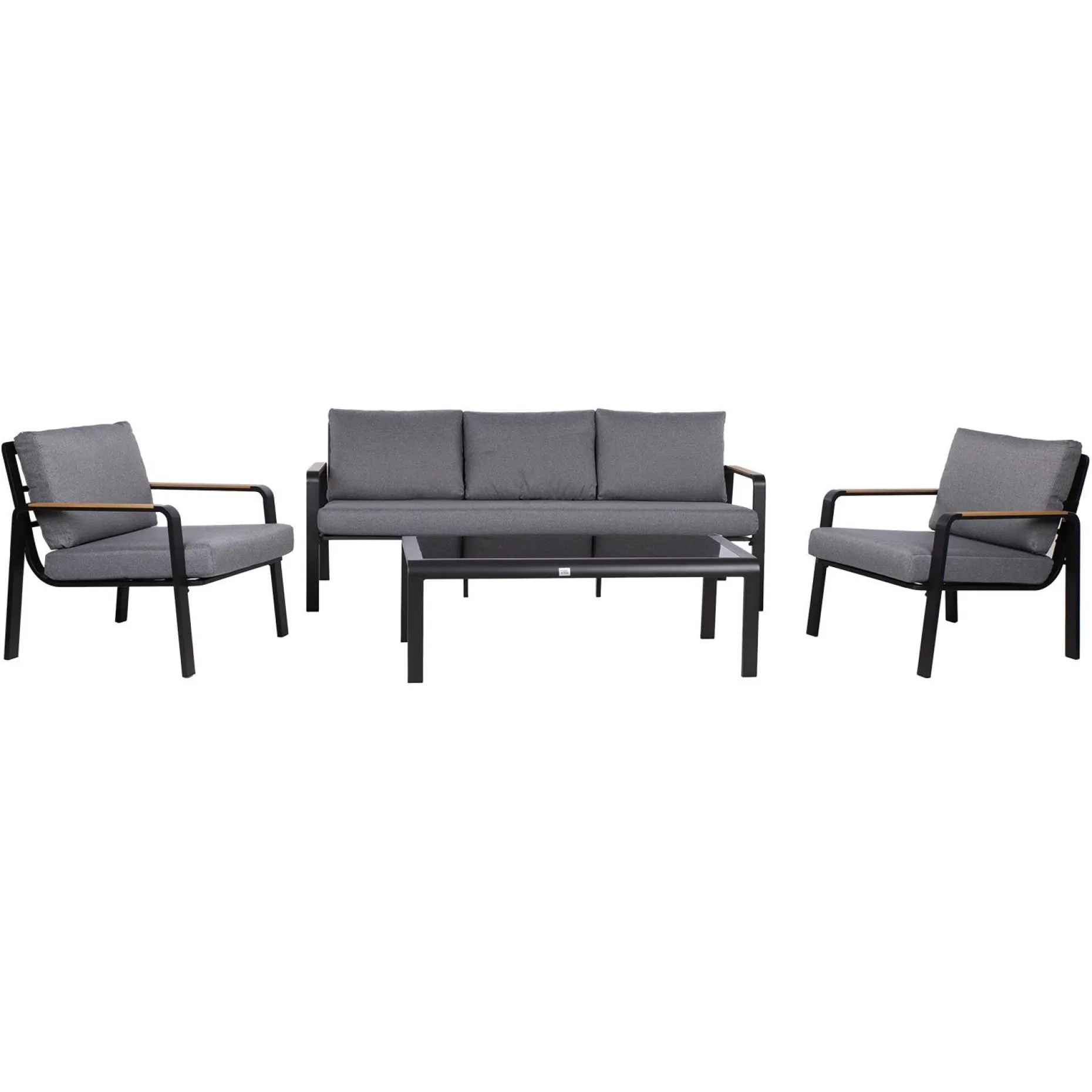 Hagemøbelsett HOME4YOU Lona bord, sofa og 2 stoler grå/svart