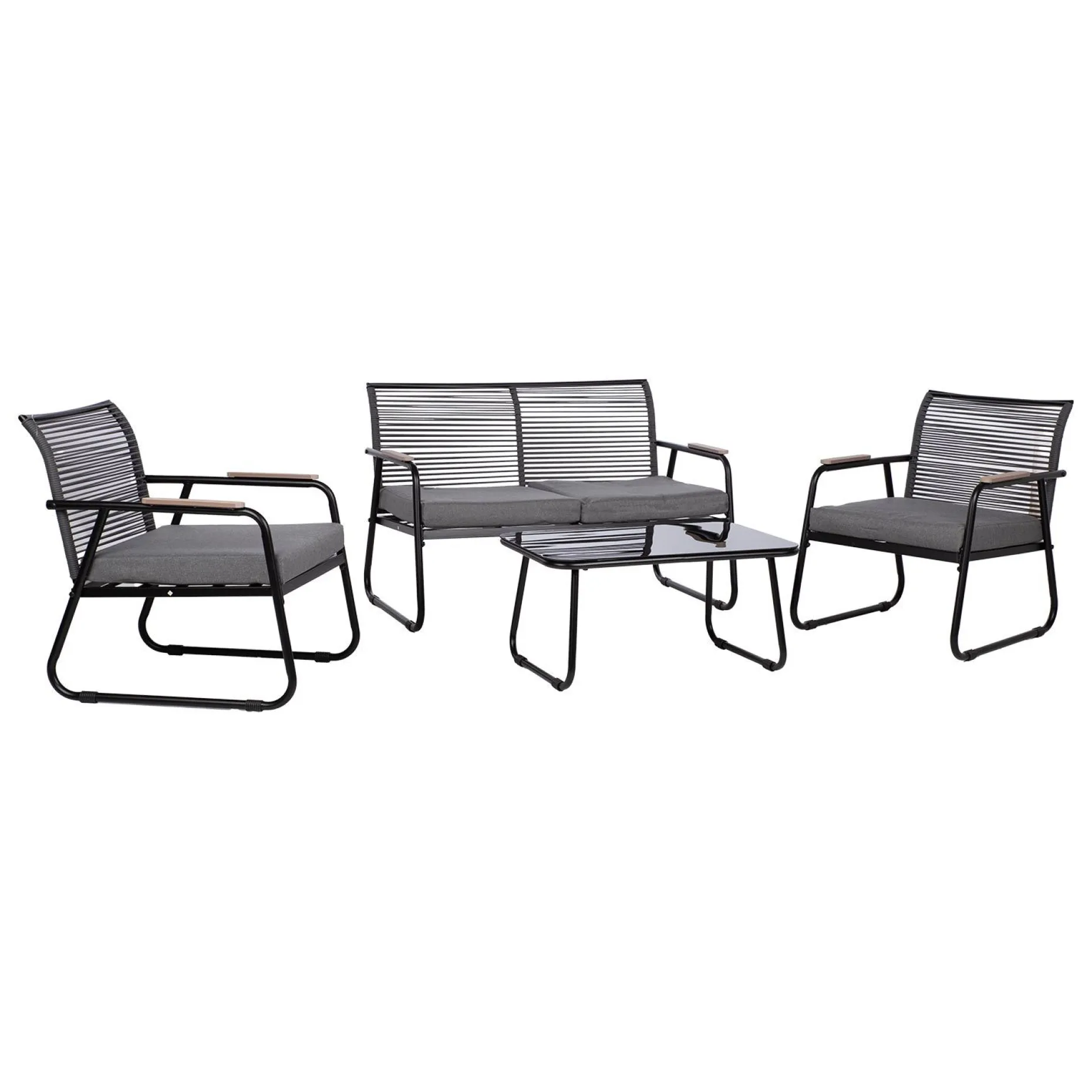 Hagemøbelsett HOME4YOU Macos bord, sofa og 2 stoler Grå/svart