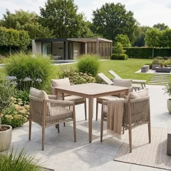 Hagemøbelsett HOME4YOU Medina bord og 4 stoler beige