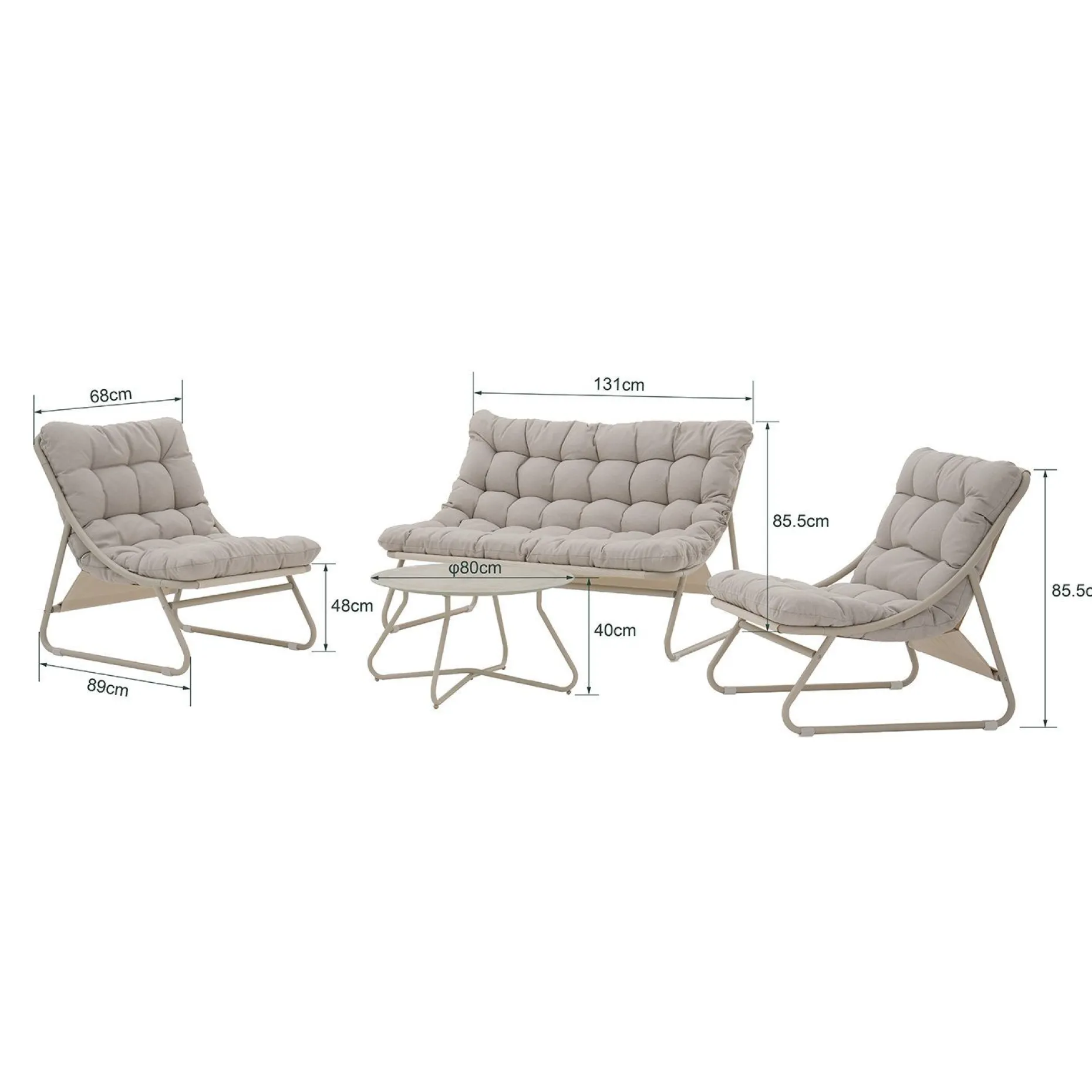 Hagemøbelsett HOME4YOU Samba bord, sofa og 2 stoler lysegrå