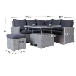 Hagemøbelsett HOME4YOU Samuel bord, hjørnesofa og ottoman