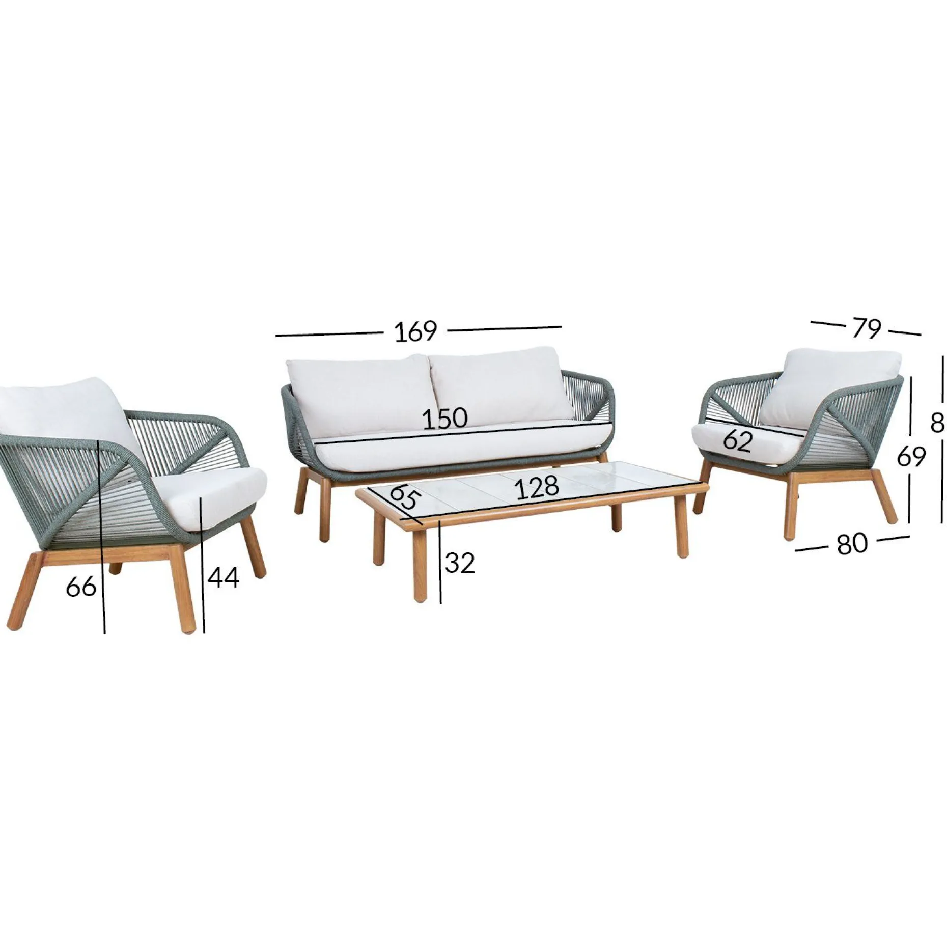 Hagemøbelsett HOME4YOU Tuxedo bord, sofa og 2 stoler