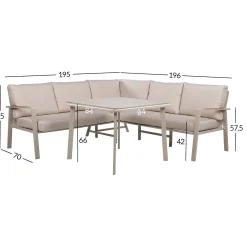 Hagemøbelsett HOME4YOU Upland bord og hjørnesofa beige