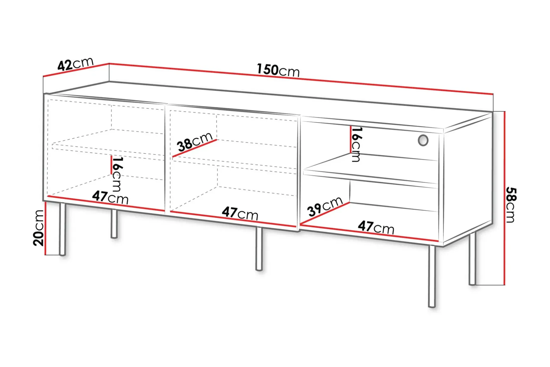 Hammarstrand Ribbet TV-benk mørkt tre med oppbevaring – 42 cm dyp, 150 cm bred, 58 cm høy
