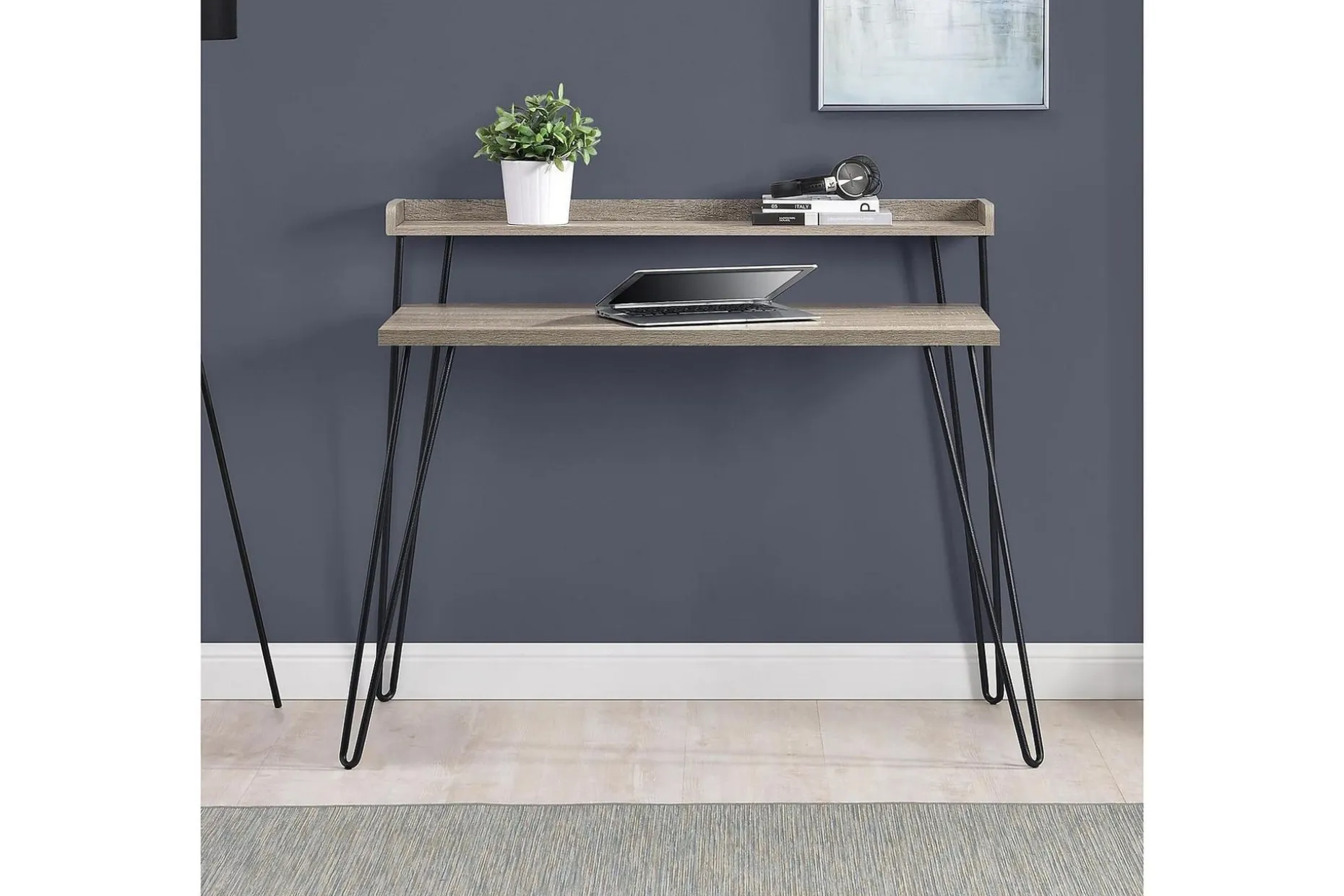 Haven Skrivebord 114 cm med Oppbevaringshylle Grå/Svart