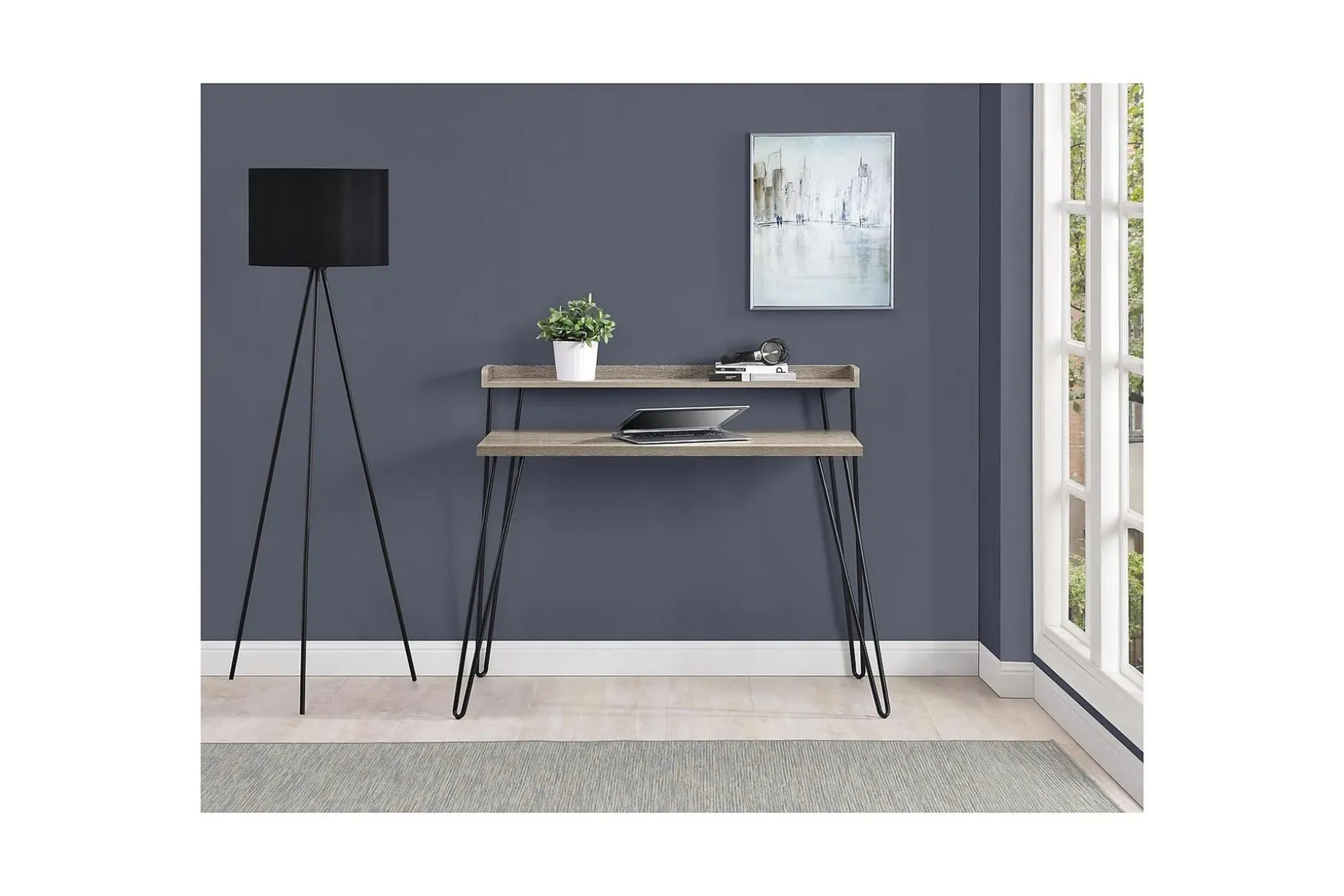 Haven Skrivebord 114 cm med Oppbevaringshylle Grå/Svart