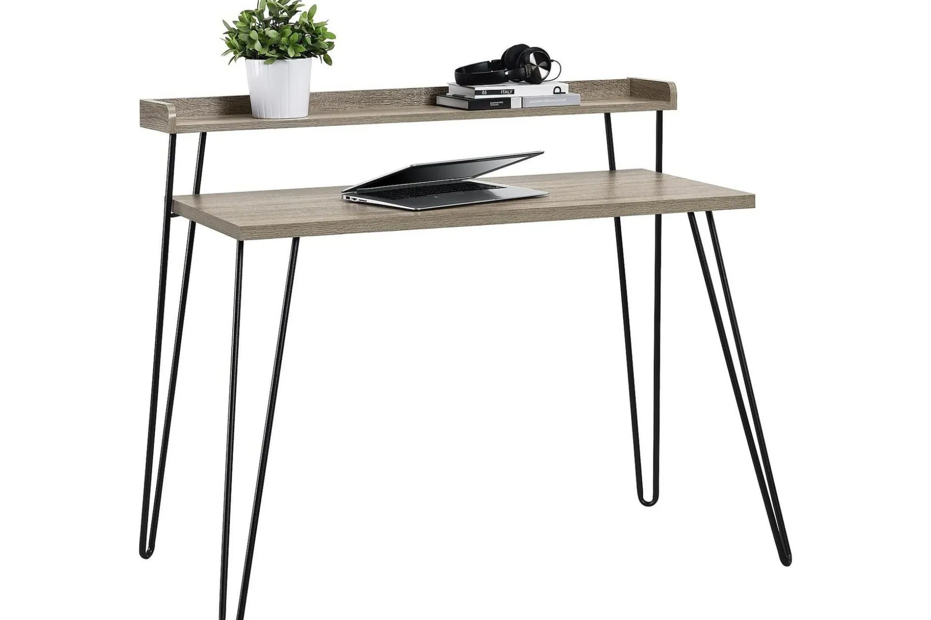 Haven Skrivebord 114 cm med Oppbevaringshylle Grå/Svart