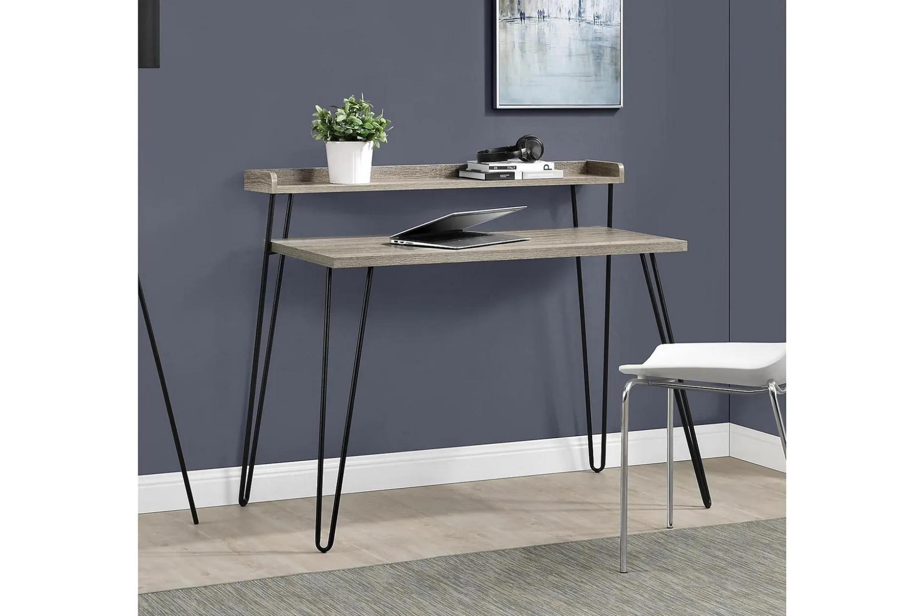 Haven Skrivebord 114 cm med Oppbevaringshylle Grå/Svart