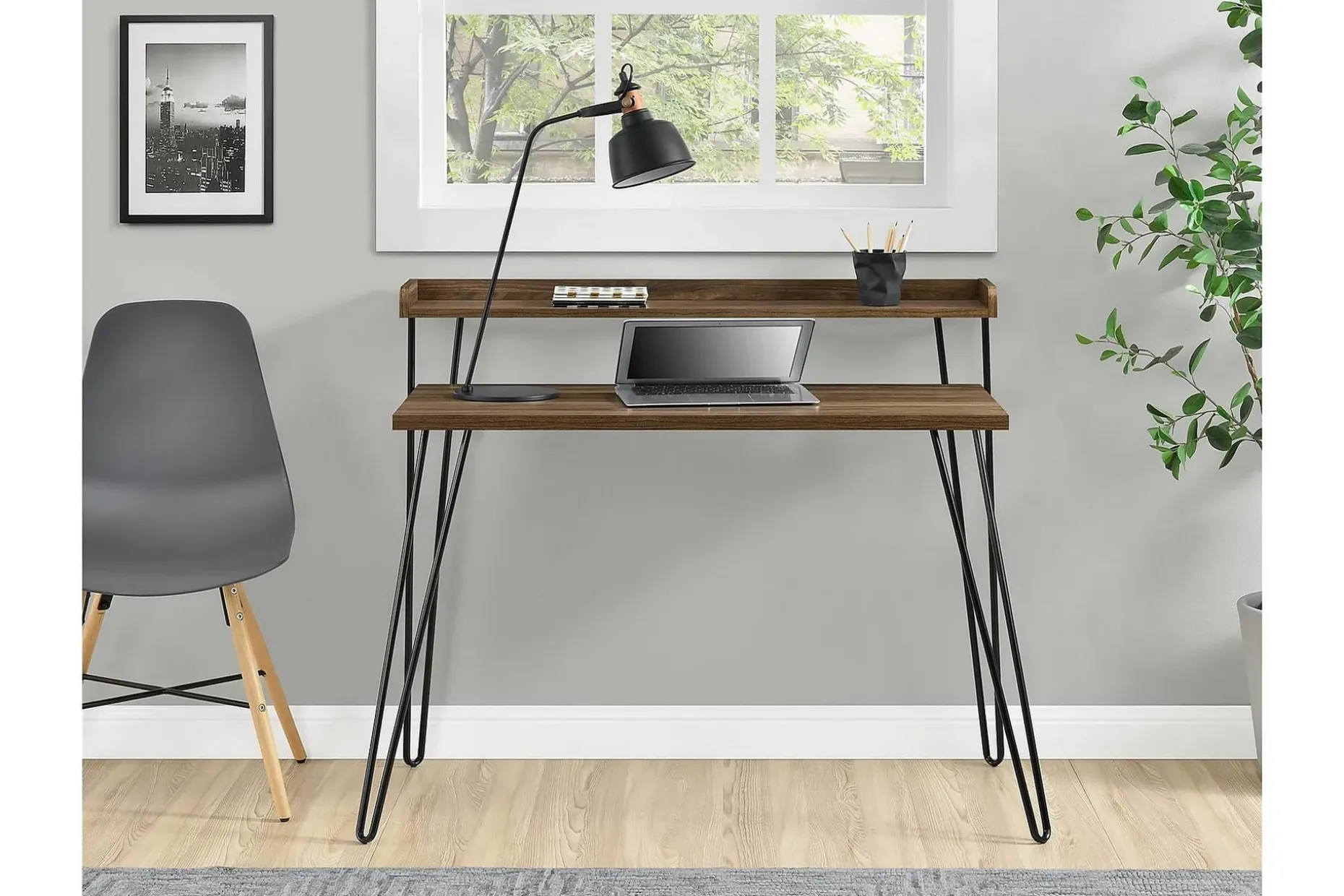 Haven Skrivebord 114 cm med Oppbevaringshylle Valnøttsbrun/S