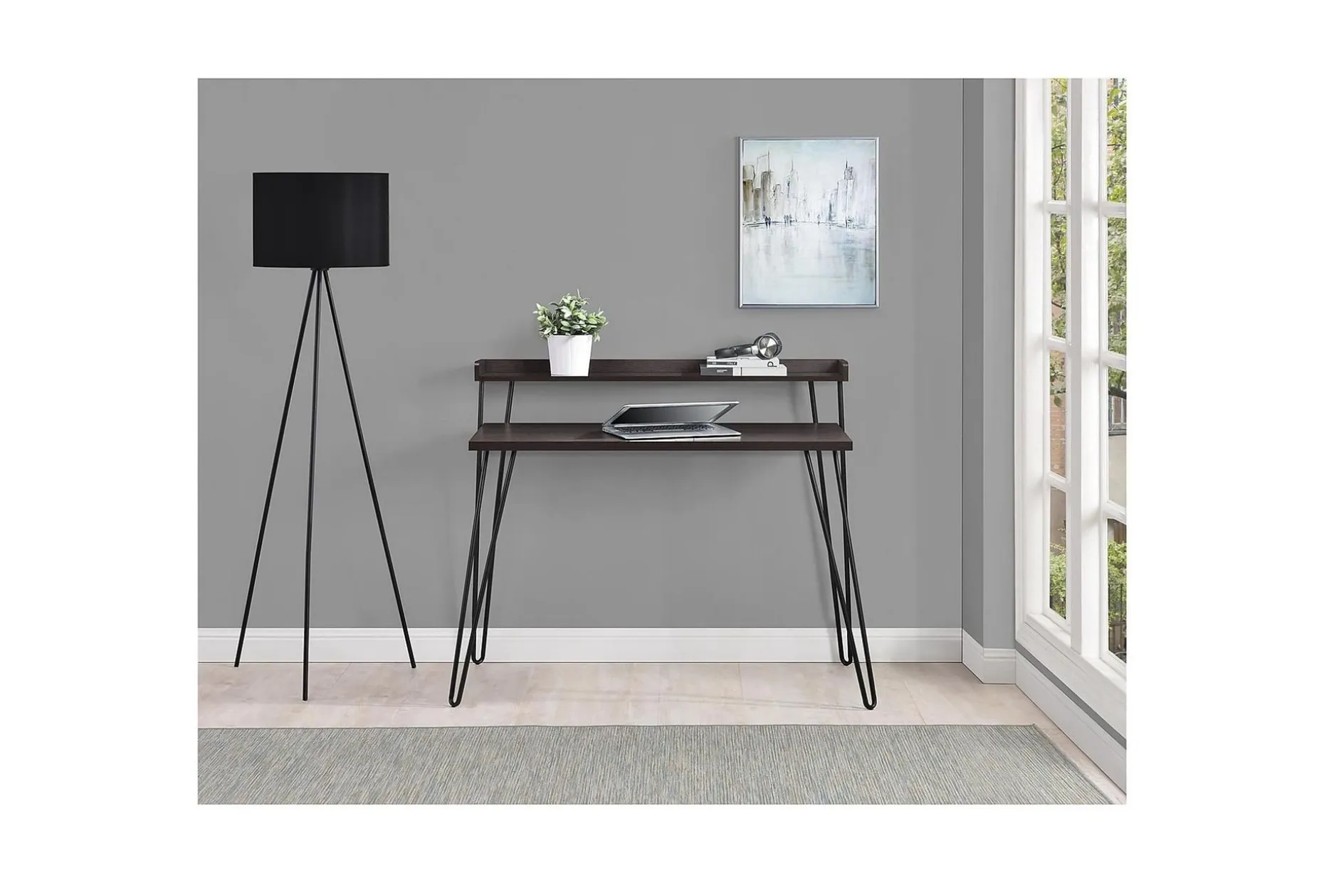 Haven Skrivebord 114 cm med Oppbevaringshylle Espresso/Svart