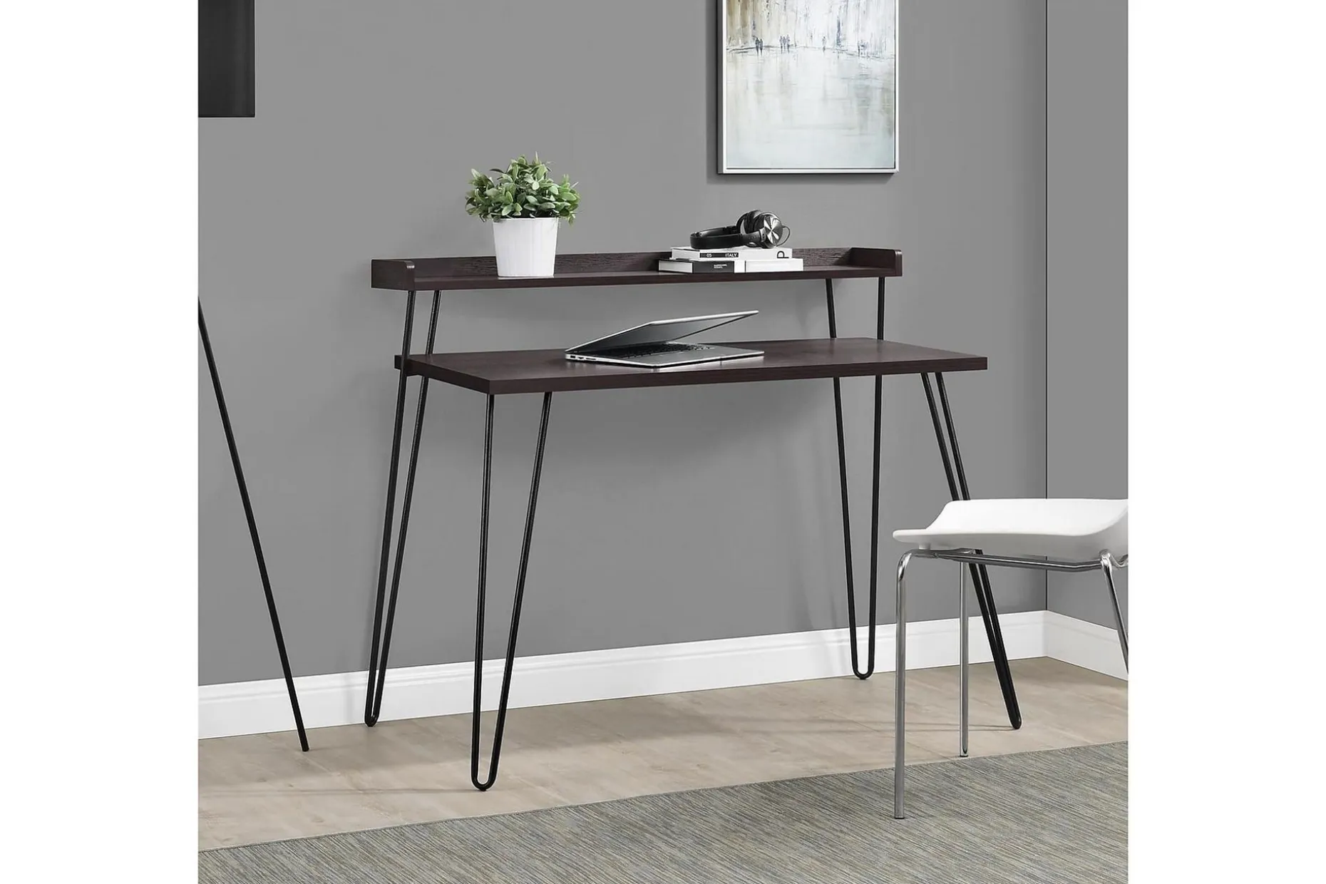 Haven Skrivebord 114 cm med Oppbevaringshylle Espresso/Svart
