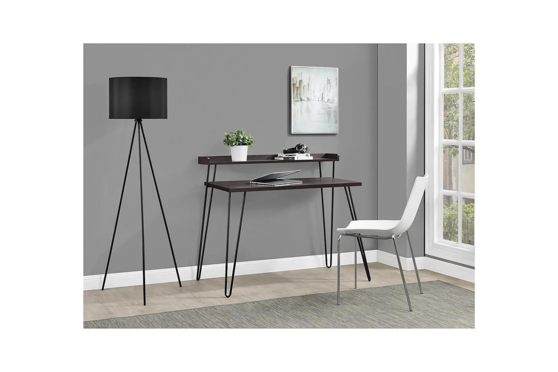 Haven Skrivebord 114 cm med Oppbevaringshylle Espresso/Svart