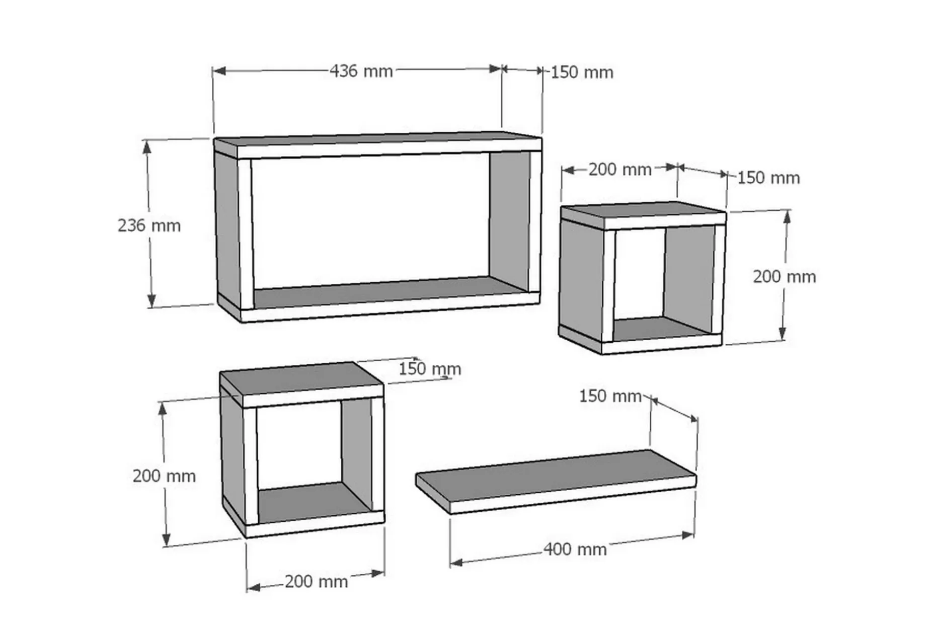 Havzan Vegghylle 44x15 cm 4 Hyller
