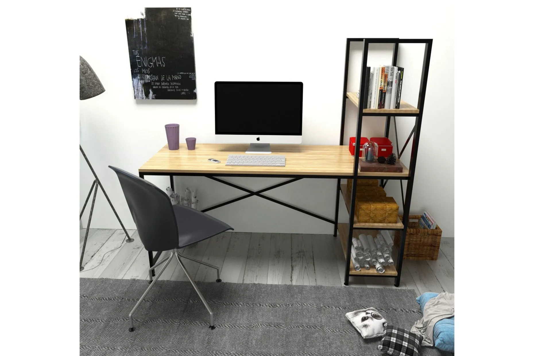 Hejde Skrivebord 160 cm med Oppbevaringshyller