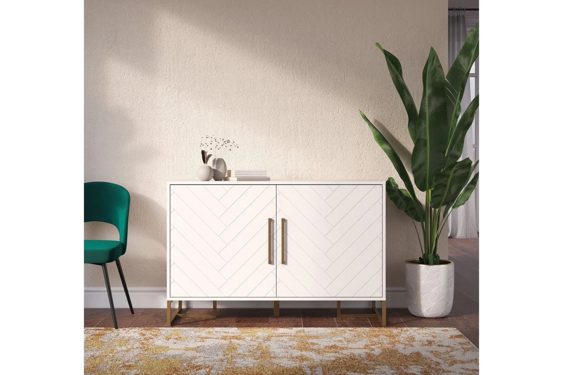 Herringbone Skjenk 122x48 cm Hvit
