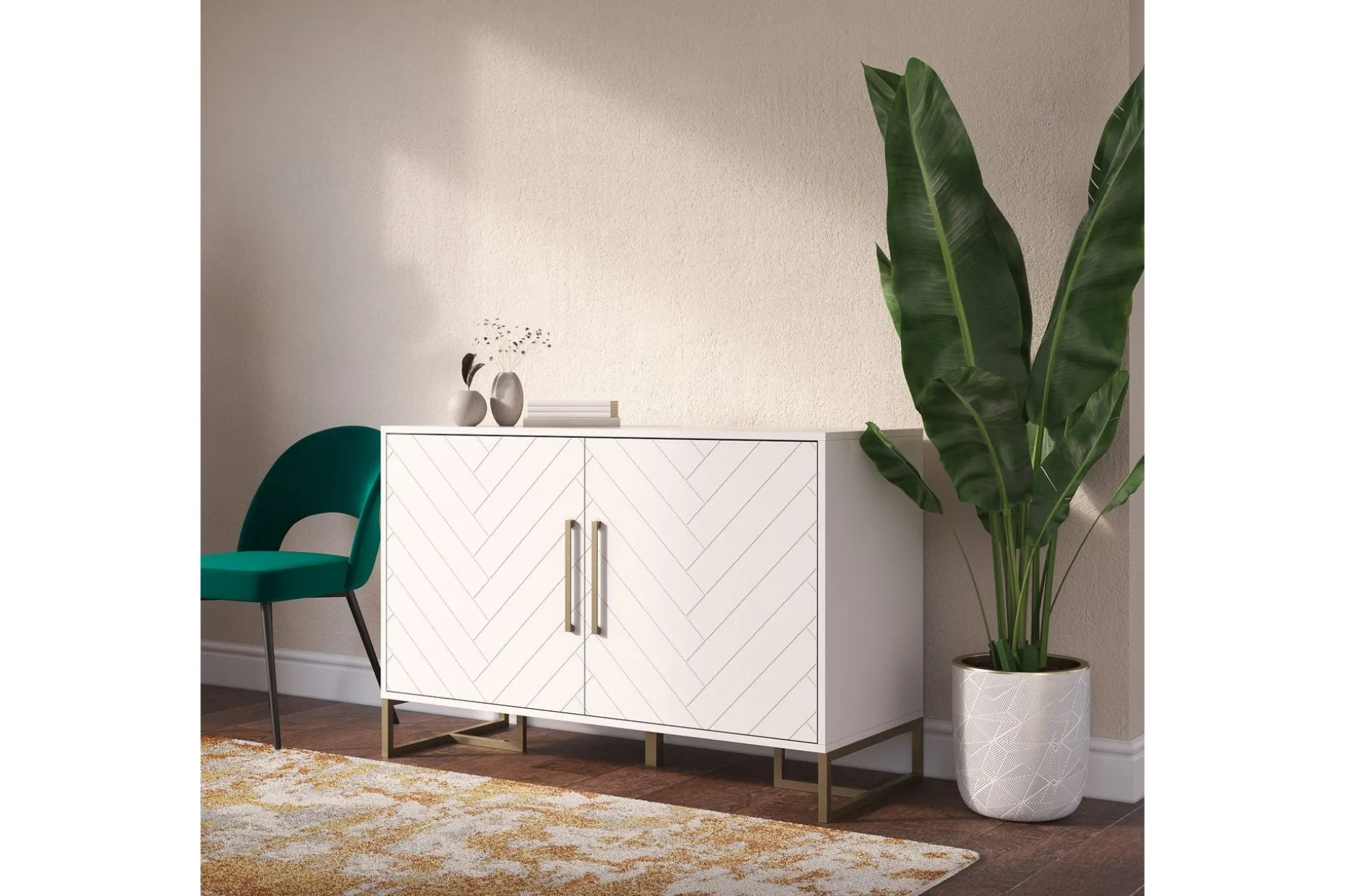Herringbone Skjenk 122x48 cm Hvit
