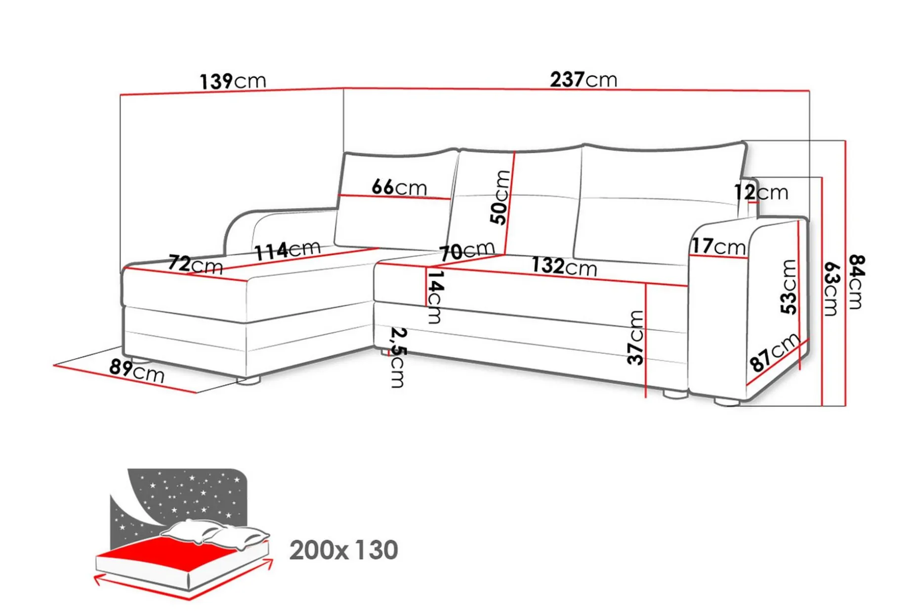 Hewlet 3-seters Divansovesofa Venstre