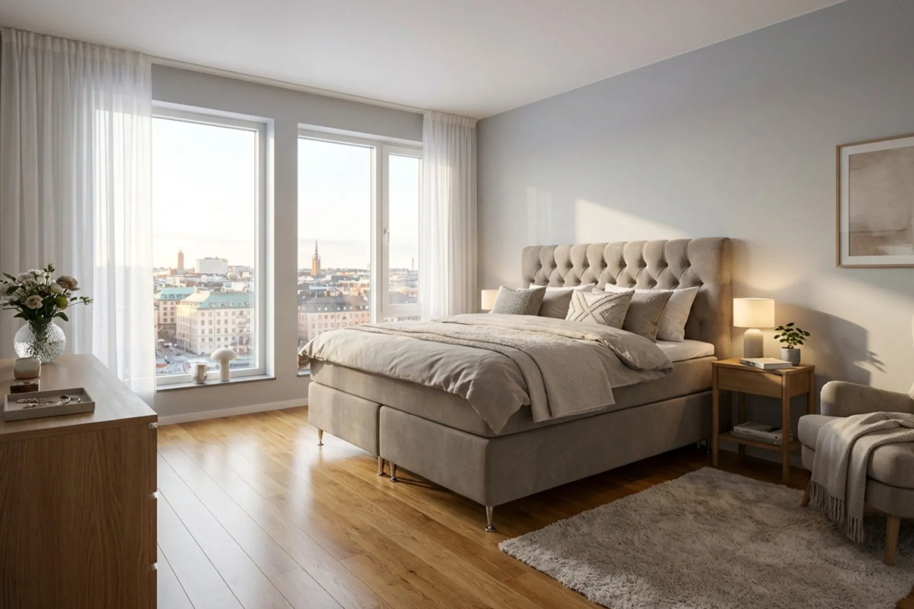 Hilton Lyx komplett sengpakke 180x200 cm kontinentalseng med knappepolstret sengegavl i chenille