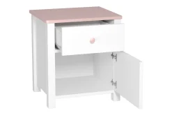 Hilts Sängbord Barn 42 cm med Förvaring Låda + Skåp Vit||Pink